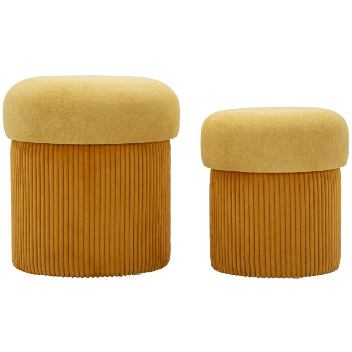 Aspen Puff Set met opbergruimte Senfgeel 2-delig Ø42x44 Ø35x37 cm Velours
