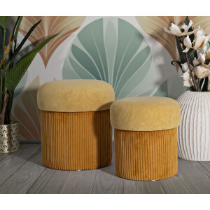 Aspen Puff Set met opbergruimte Senfgeel 2-delig Ø42x44 Ø35x37 cm Velours