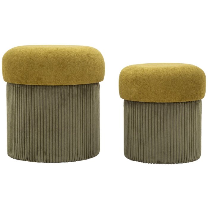 Aspen Pouf Set met opbergruimte groen 2-delig Ø42x44cm Ø35x37cm polyester velours