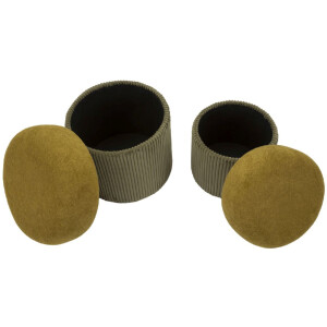 Aspen Pouf Set met opbergruimte groen 2-delig Ø42x44cm Ø35x37cm polyester velours