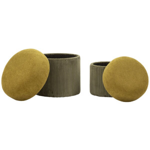 Aspen Pouf Set met opbergruimte groen 2-delig Ø42x44cm Ø35x37cm polyester velours