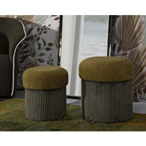 Aspen Pouf Set met opbergruimte groen 2-delig Ø42x44cm Ø35x37cm polyester velours