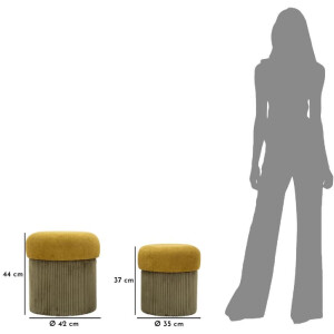 Aspen Pouf Set met opbergruimte groen 2-delig Ø42x44cm Ø35x37cm polyester velours