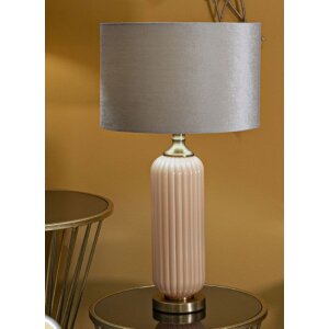 Perly tafellamp Geribbeld glas Voet Stofkap Parelmmoer Goud ø35,5x64cm E27