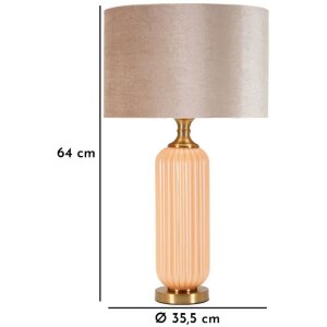 Perly tafellamp Geribbeld glas Voet Stofkap Parelmmoer Goud ø35,5x64cm E27