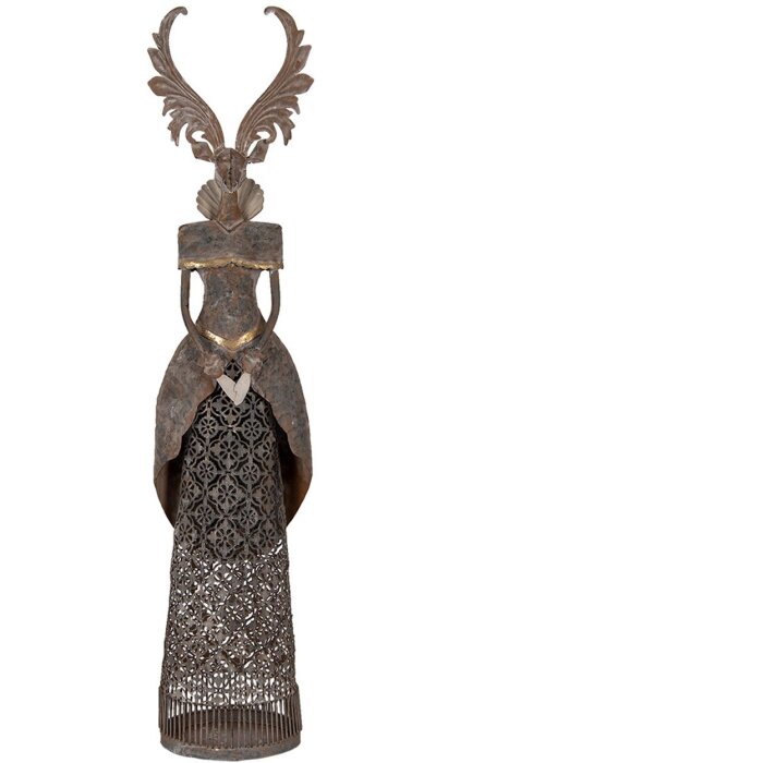 Clayre & Eef Decoratierendier Hert Metaal Bruin-Grijs 81 cm met Hart Vintage