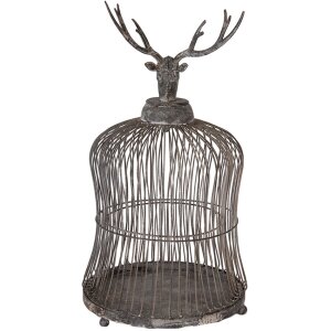 Clayre & Eef Decoratieve Vogelkooi Hertenkop Antiek-Grijs Ø26x50cm Vintage