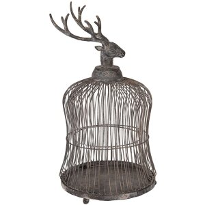 Clayre & Eef Decoratieve Vogelkooi Hertenkop Antiek-Grijs Ø26x50cm Vintage