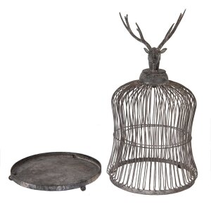 Clayre & Eef Decoratieve Vogelkooi Hertenkop Antiek-Grijs Ø26x50cm Vintage