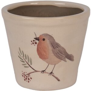 Clayre & Eef Bloempot Roodborstmotief Keramiek Beige...