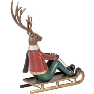 Clayre & Eef Decoratieve Hertenfiguur op Slee 27x10x31 cm