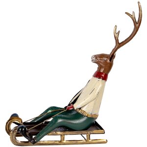 Clayre & Eef Decoratieve Figuur Hert op Slee 30x12x32...