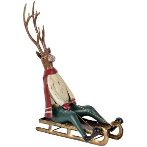 Clayre & Eef Decoratieve Figuur Hert op Slee 30x12x32...