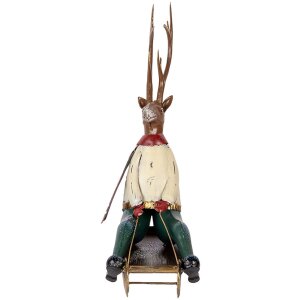 Clayre & Eef Decoratieve Figuur Hert op Slee 30x12x32 cm bruin beige