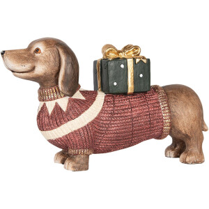 Clayre & Eef 6MG0147 Hond beeld bruin rood 47x14x28cm...