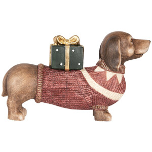 Clayre & Eef 6MG0147 Hond beeld bruin rood 47x14x28cm Landelijke stijl Kerst