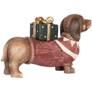 Clayre & Eef 6MG0147 Hond beeld bruin rood 47x14x28cm Landelijke stijl Kerst