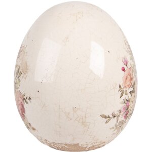 Clayre & Eef Decoratie-ei Rozenmotief Ø14x16 cm Keramiek Beige Roze Vintage