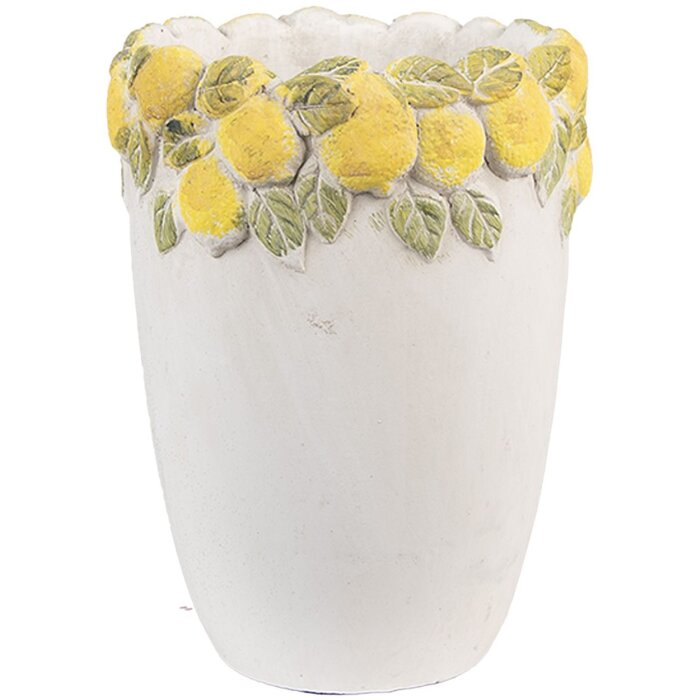Clayre & Eef 6TE0570S Bloempot Wit Geel Ø13x17 cm Steen Citroen Design