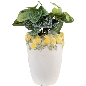 Clayre & Eef 6TE0570S Bloempot Wit Geel Ø13x17 cm Steen Citroen Design