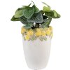 Clayre & Eef 6TE0570S Bloempot Wit Geel Ø13x17 cm Steen Citroen Design