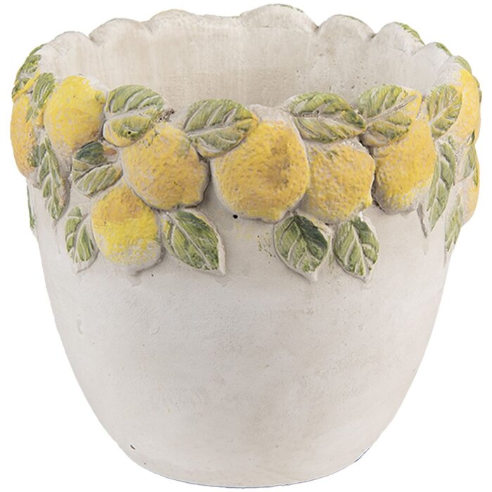 Clayre & Eef 6TE0571 Bloempot Citroenmotief Ø14x12cm Steintopf Wit Geel