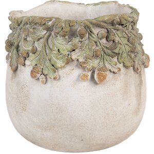 Clayre & Eef Bloempot Eikenblad Decor Beige Groen...