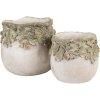 Clayre & Eef Bloempot Eikenblad Decor Beige Groen Ø19x17 cm