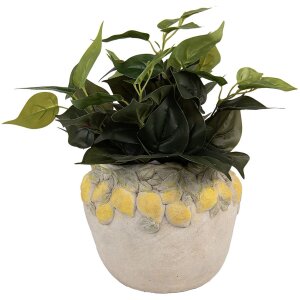 Clayre & Eef Bloempot Citroendecor Beige Geel Groen Ø 22x19 cm