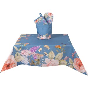 Clayre & Eef FFA01BL Tafelkleed 100x100 cm Blauw Bloemen Katoen