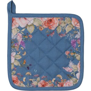 Clayre & Eef FFA45BL Topflappen Floral Romance Blauw 20x20 cm Katoen