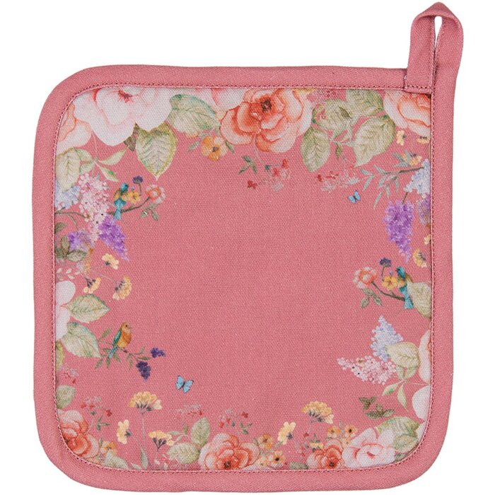 Clayre & Eef Toplappen Rosa met Bloemen 20x20 cm