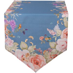 Clayre & Eef Tafelkleed 50x160 cm Blauw Bloemen...