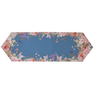 Clayre & Eef Tafelkleed 50x160 cm Blauw Bloemen...