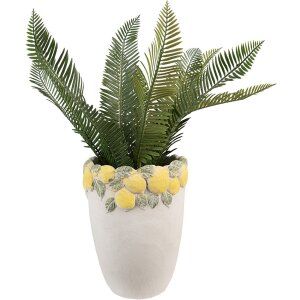 Clayre & Eef Bloempot met Citroendecor Steengoed Ø17x23cm Wit Geel Groen