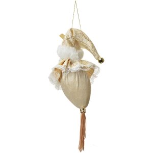 Clayre & Eef 66221 Kersthangdecoratie Kerstman Beige-Goud 8x8x35 cm