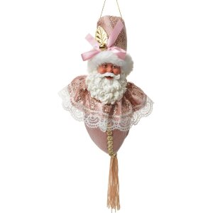 Clayre & Eef Kersthanger Roze Kerstman 8x8x35 cm