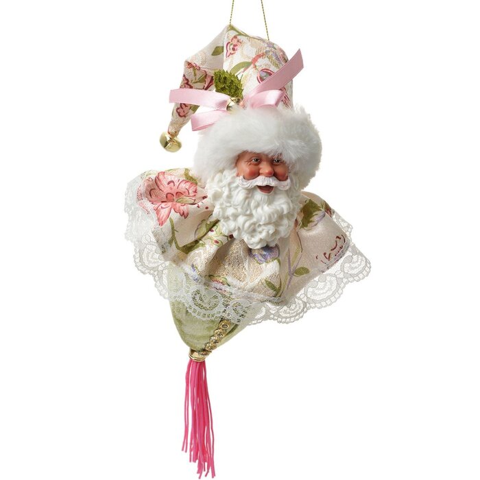 Clayre & Eef Kersthangdecoratie Santa groen beige 8x8x35 cm