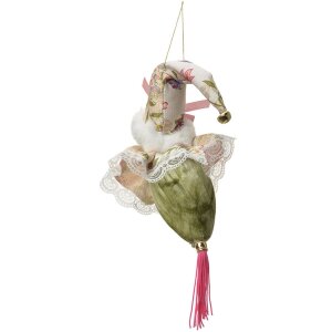 Clayre & Eef Kersthangdecoratie Santa groen beige 8x8x35 cm