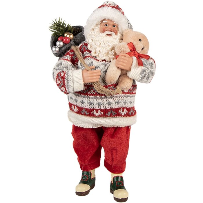 Clayre & Eef 66232 Kerstman Decoratiefiguur Rood Wit 13x13x28 cm