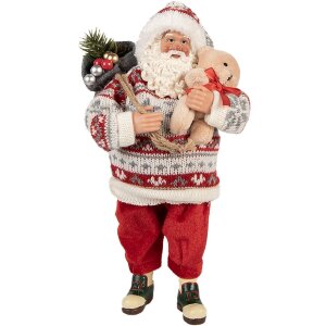 Clayre & Eef 66232 Kerstman Decoratiefiguur Rood Wit 13x13x28 cm