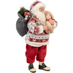 Clayre & Eef 66232 Kerstman Decoratiefiguur Rood Wit 13x13x28 cm