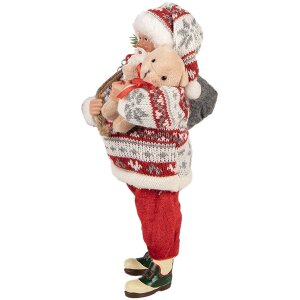 Clayre & Eef 66232 Kerstman Decoratiefiguur Rood Wit 13x13x28 cm