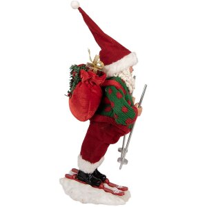 Clayre & Eef Kerstman op ski’s Rot Groen 15x13x28 cm Decoratiefiguur