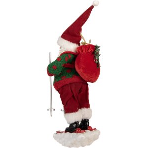 Clayre & Eef Kerstman op ski’s Rot Groen 15x13x28 cm Decoratiefiguur