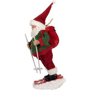 Clayre & Eef Kerstman op ski’s Rot Groen 15x13x28 cm Decoratiefiguur