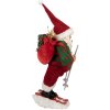 Clayre & Eef Kerstman op ski’s Rot Groen 15x13x28 cm Decoratiefiguur