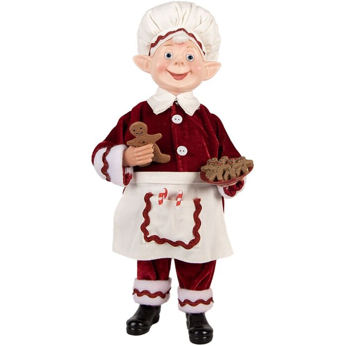 Clayre & Eef Kerstdecoratie Elf Rood Wit 30 cm