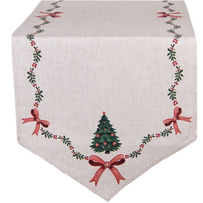 Clayre & Eef TCH65 Tafelkleed 50x160 cm Beige, Groen, Rood