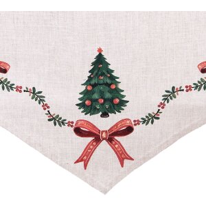 Clayre & Eef TCH65 Tafelkleed 50x160 cm Beige, Groen, Rood